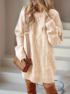 Women's Cable Knit Sweater Dress – Diamond Pattern – view 11
