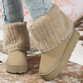 Women's Platform Ankle Boots in Off-White – Plush Cuff, Slip-On
