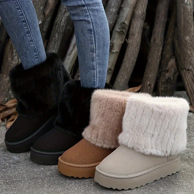 Women's Platform Ankle Boots – Plush Cuff, Slip-On – view 3