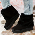 Women's Platform Ankle Boots – Plush Cuff, Slip-On – view 4