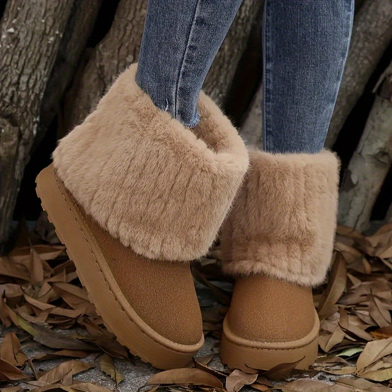 Women's Platform Ankle Boots – Plush Cuff, Slip-On – view 5