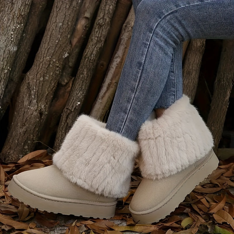 Women's Platform Ankle Boots – Plush Cuff, Slip-On – view 6