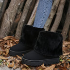 Women's Platform Ankle Boots – Plush Cuff, Slip-On – view 7