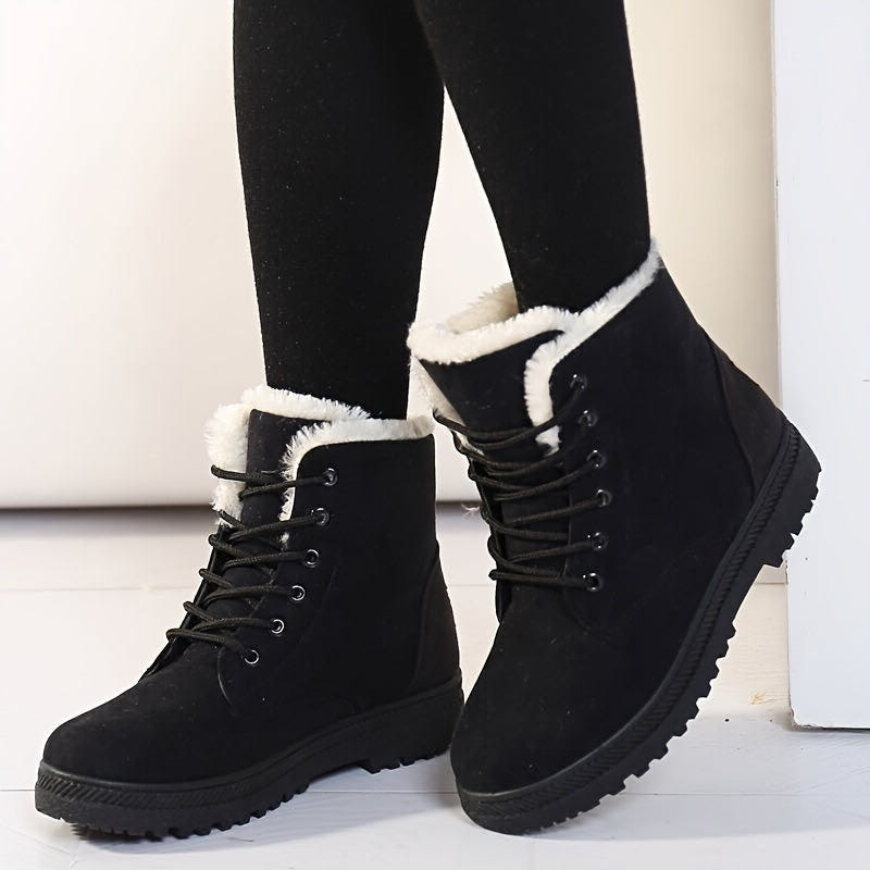 Women's Lace-Up Ankle Boots in Black – Plush Lined