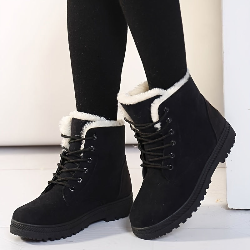 Women's Lace-Up Ankle Boots in Black – Plush Lined
