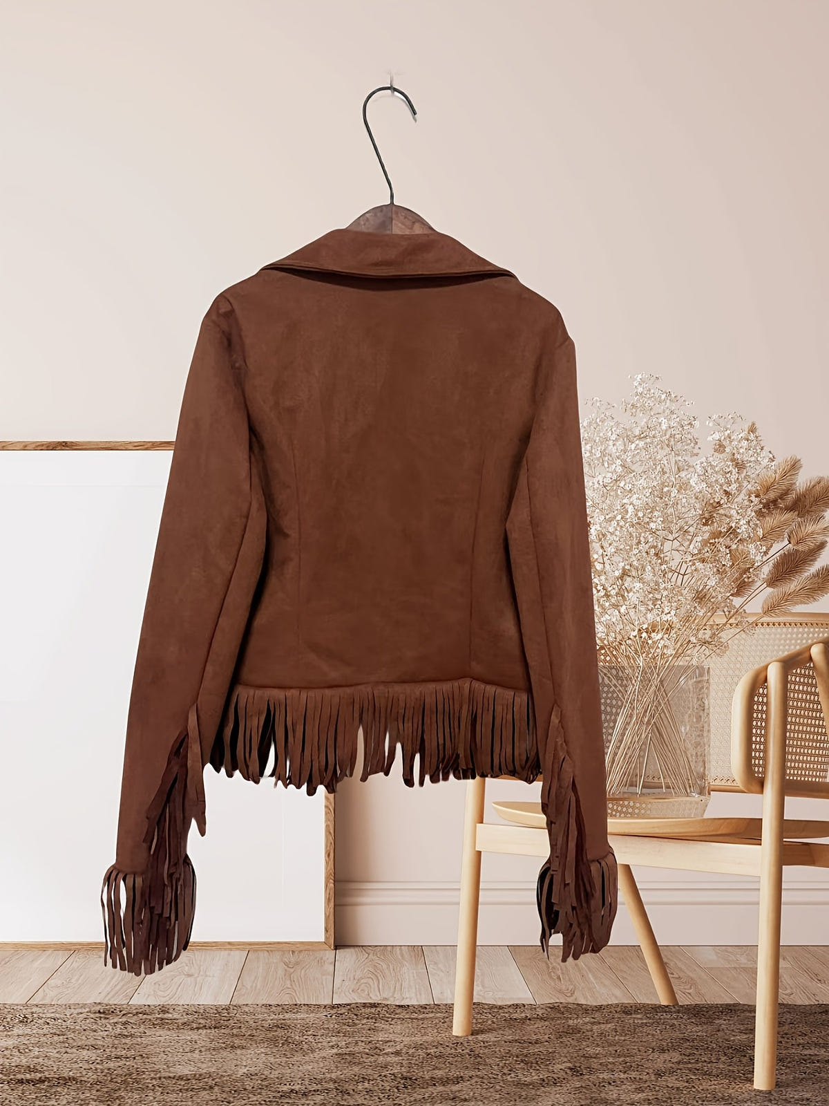 Women's Western Fringe Jacket – Button Front, Dark Brown – view 2