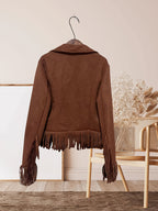 Women's Western Fringe Jacket – Button Front, Dark Brown – view 2