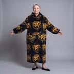 Women's Sherpa Fleece Blanket Hoodie – Leopard Face Print, Black, alternative view