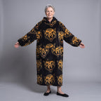Women's Sherpa Fleece Blanket Hoodie – Leopard Face Print, Black