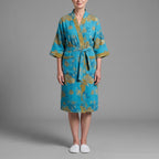 Women's Kimono Robe – Gold Floral Print, Teal Blue, alternative view