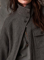 Women's Herringbone Jacket – Funnel Neck and Button Front in Gray, alternative view