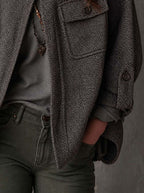 Women's Herringbone Jacket – Funnel Neck and Button Front in Gray, alternative view