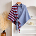 Women's Tie Front Shawl Wrap – Light Blue Half Stripe