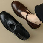 Women's Brogue Mary Jane Shoes – T-Strap and Block Heel, alternative view