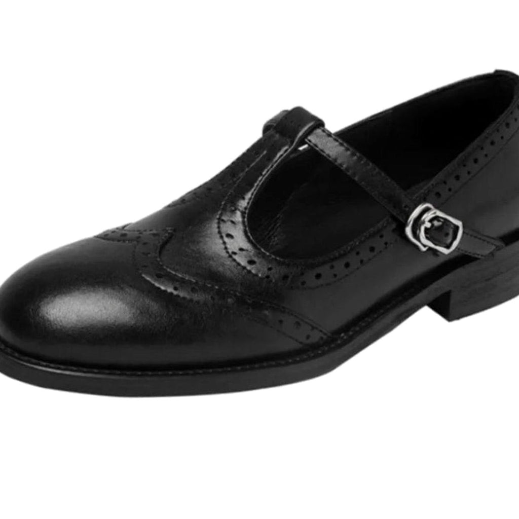 Women's Brogue Mary Jane Shoes – T-Strap and Block Heel, alternative view