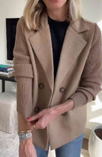 Women's Double-Breasted Blazer – Ribbed Knit Sleeves, alternative view