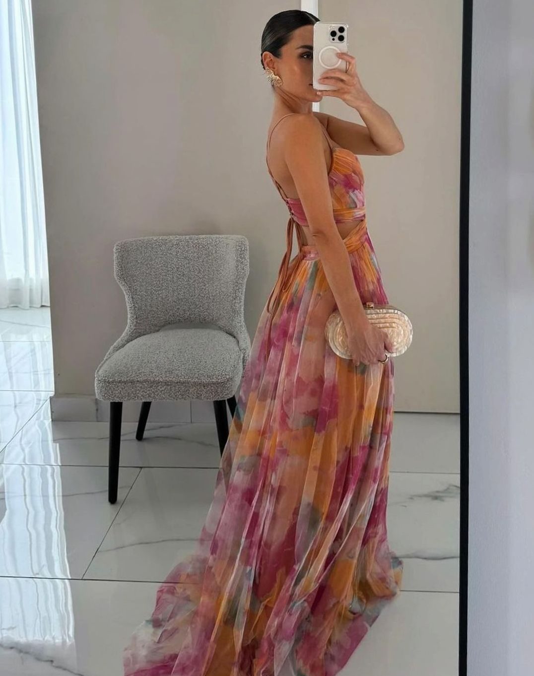 Women's Floral Maxi Evening Dress – Cross-Wrap Bodice, alternative view