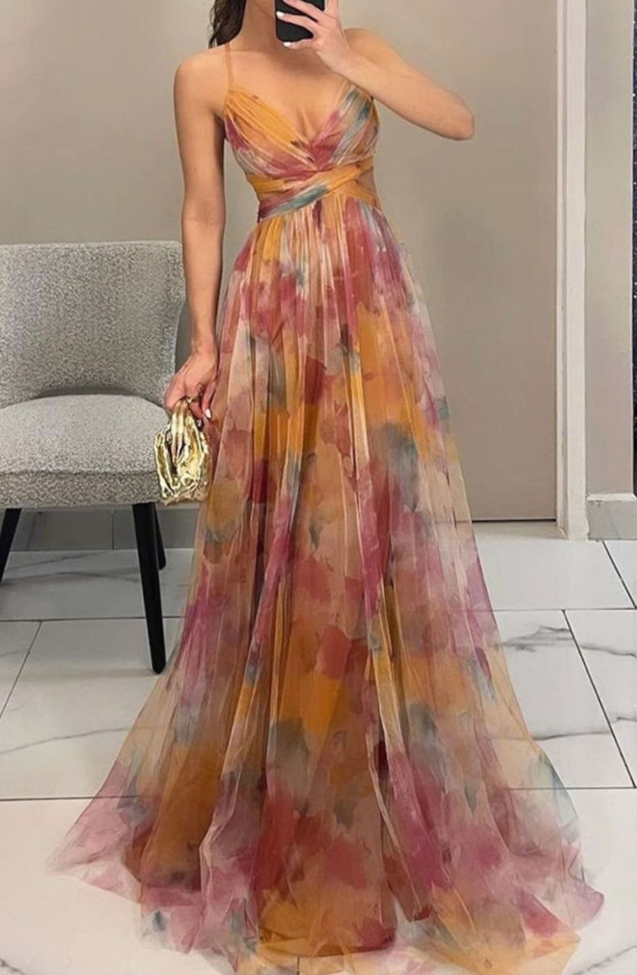 Women's Floral Maxi Evening Dress – Cross-Wrap Bodice, alternative view