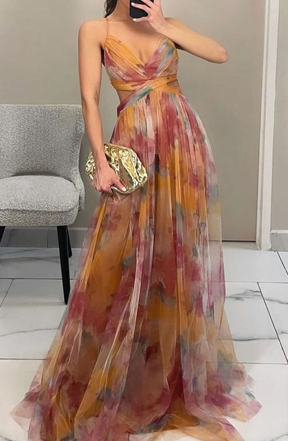 Women's Floral Maxi Evening Dress – Cross-Wrap Bodice, alternative view