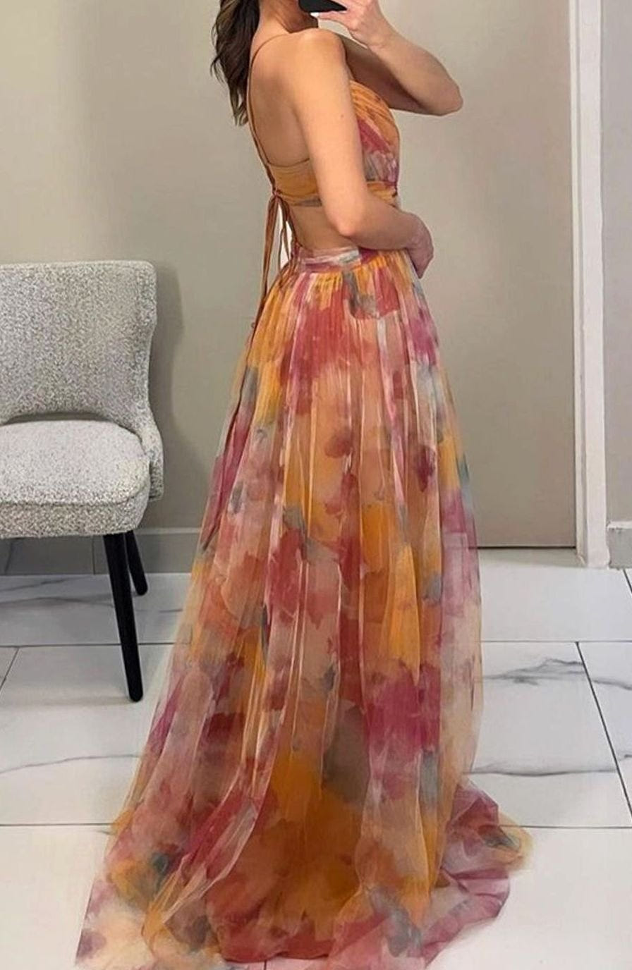 Women's Floral Maxi Evening Dress – Cross-Wrap Bodice, alternative view