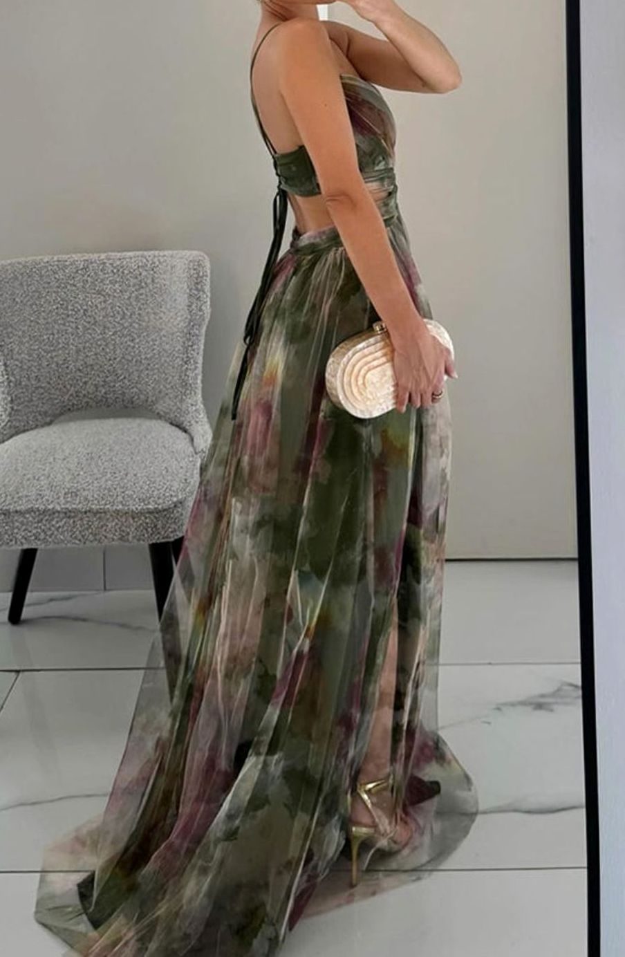 Women's Floral Maxi Evening Dress – Cross-Wrap Bodice, alternative view