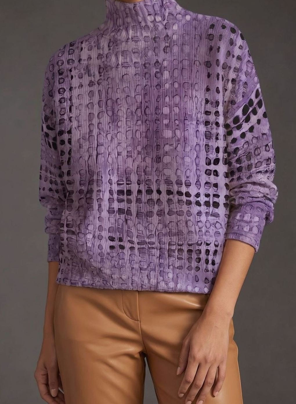 Women's Lattice-Knit Sweater – Ribbed High Neck in Lavender