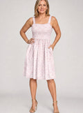 Women's Floral Square-Neck Dress – Wide Straps in Pink
