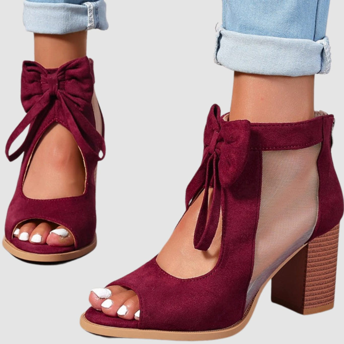 Women's Peep-Toe Block-Heel Sandals – Bow Detail, alternative view