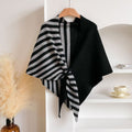 Women's Tie Front Shawl Wrap – Black Half Stripe in Black / White