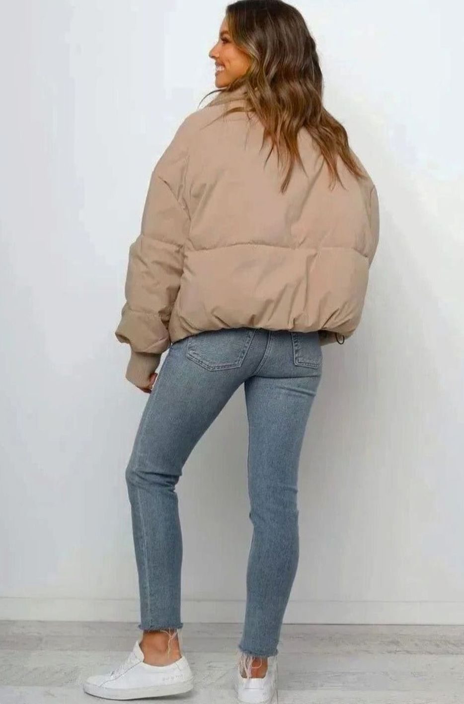 Women's Cropped Puffer Jacket – Stand Collar and Front Zip, alternative view