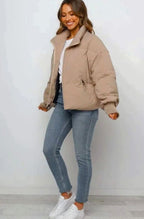 Women's Cropped Puffer Jacket – Stand Collar and Front Zip, alternative view