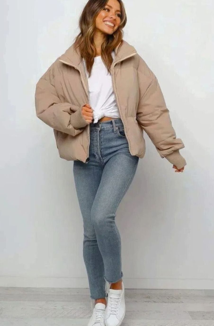 Women's Cropped Puffer Jacket – Stand Collar and Front Zip, alternative view