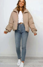 Women's Cropped Puffer Jacket – Stand Collar and Front Zip, alternative view