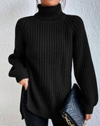 Women's Fitted Ribbed Turtleneck Sweater – Long Sleeves in Black