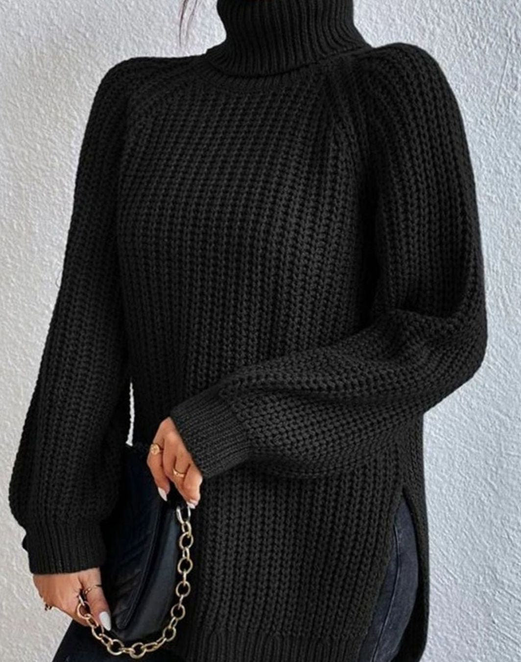 Women's Fitted Ribbed Turtleneck Sweater – Long Sleeves, alternative view