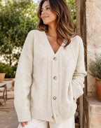 Women's Cable-Knit V-Neck Cardigan – Gold-Tone Buttons, alternative view
