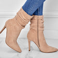 Women's Slouchy Ankle Boots – Stiletto Heel and Pointed Toe in Apricot
