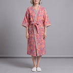 Women's Kimono Robe – Watercolor Floral Print, Pink, alternative view