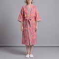 Women's Kimono Robe – Watercolor Floral Print, Pink