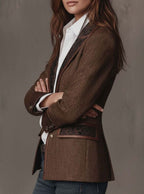 Women's Herringbone Blazer – Floral Panels and Contrast Trim, alternative view