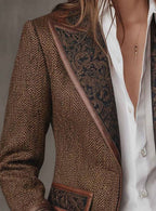 Women's Herringbone Blazer – Floral Panels and Contrast Trim, alternative view