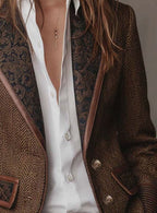 Women's Herringbone Blazer – Floral Panels and Contrast Trim, alternative view