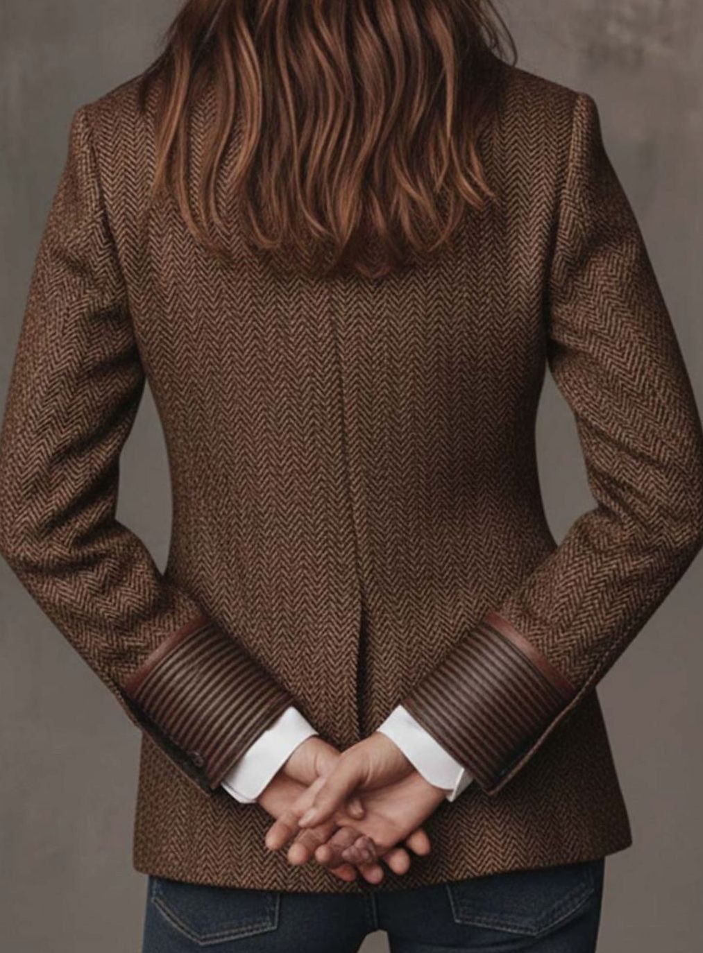 Women's Herringbone Blazer – Floral Panels and Contrast Trim, alternative view