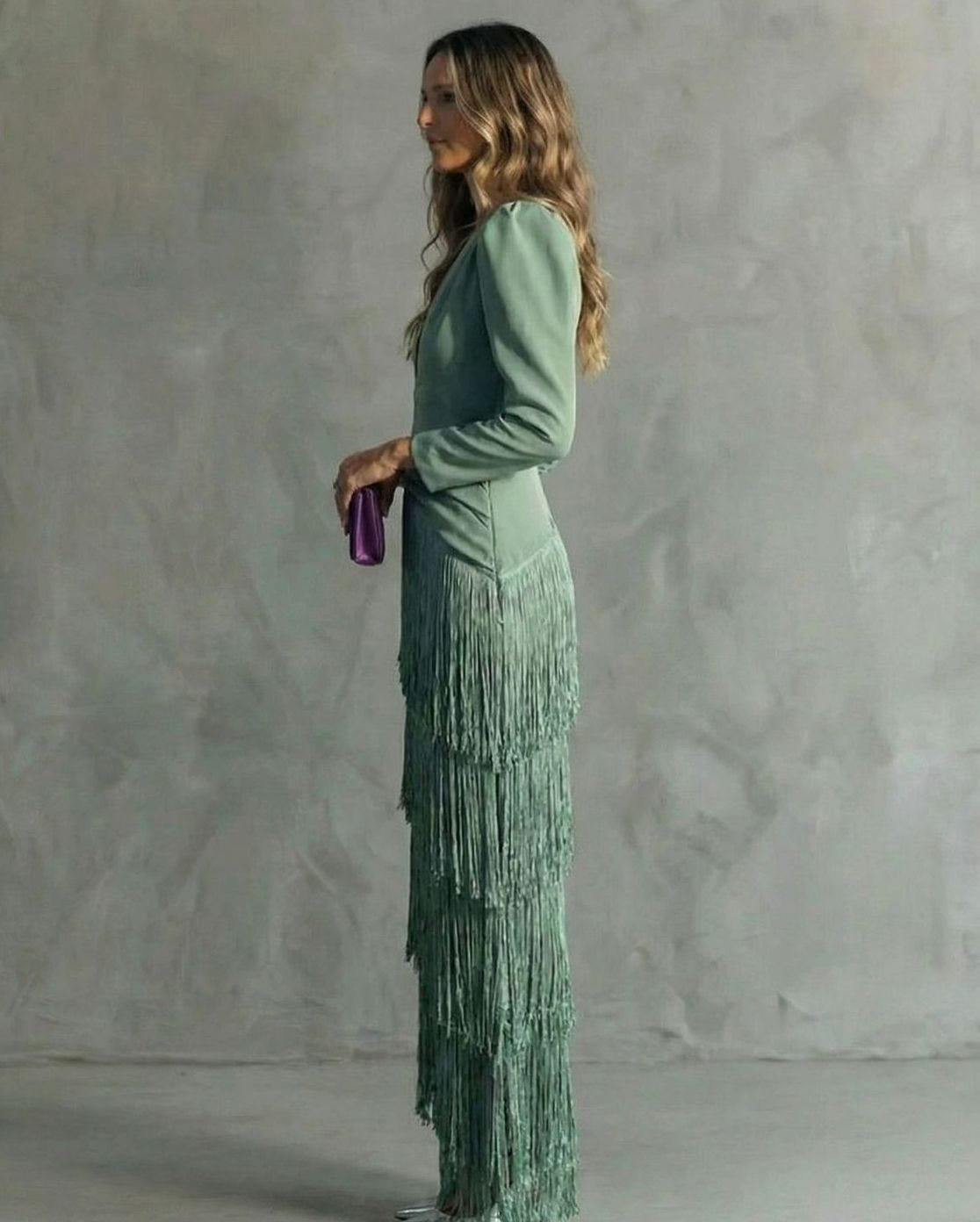 Women's Tiered Fringe Party Dress – Deep V-Neck, alternative view