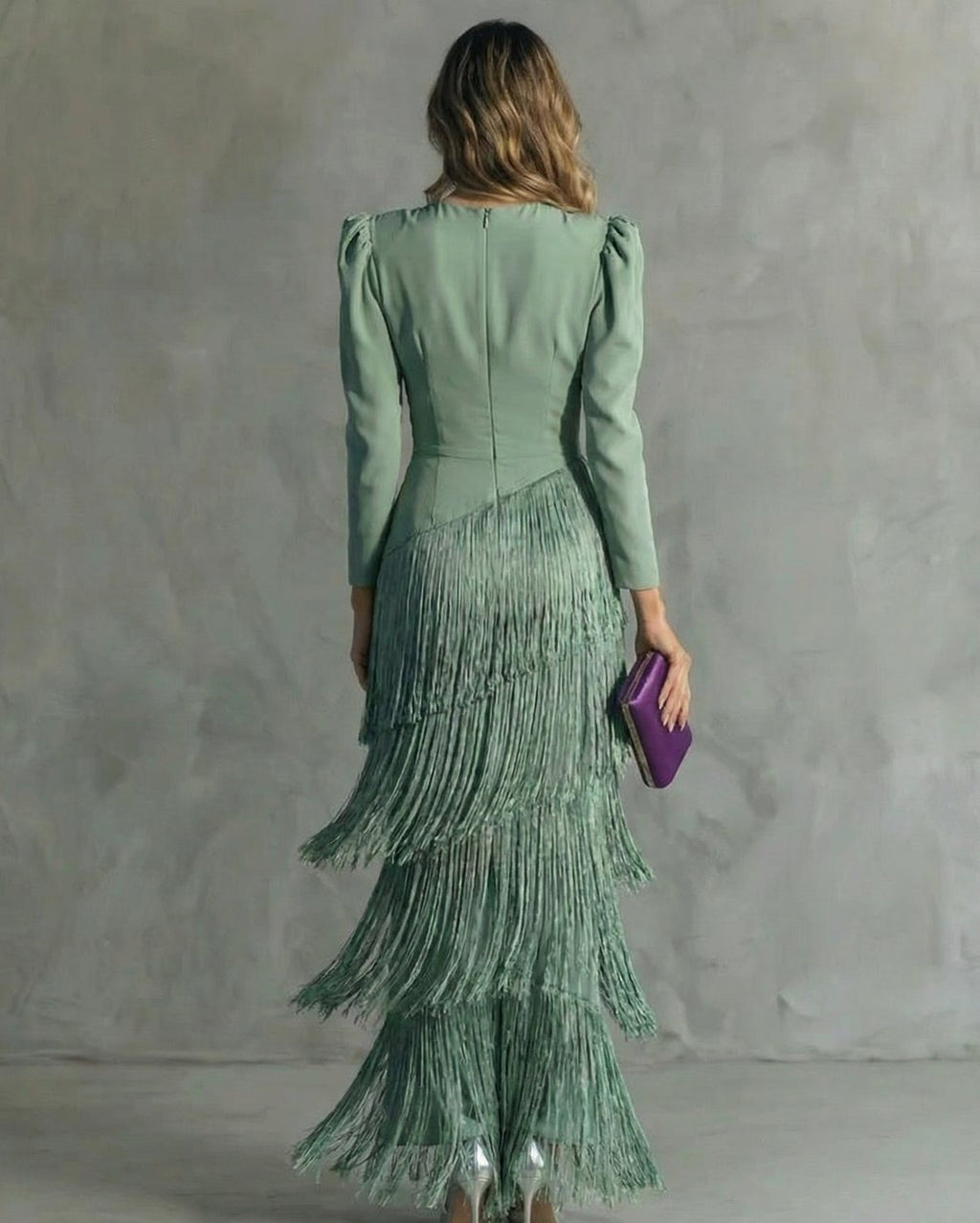 Women's Tiered Fringe Party Dress – Deep V-Neck, alternative view