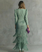 Women's Tiered Fringe Party Dress – Deep V-Neck, alternative view