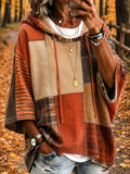 Women's Oversized Hoodie – Tan and Rust Block Patchwork Print in Rust/Tan/Brown