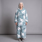 Women's Sherpa Fleece Blanket Hoodie – Polar Bear Print, Light Blue, alternative view