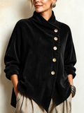 Women's Corduroy Shirt – Diagonal Button Front, Black