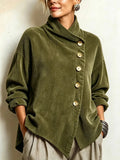 Women's Corduroy Shirt – Diagonal Button Front, Olive Green